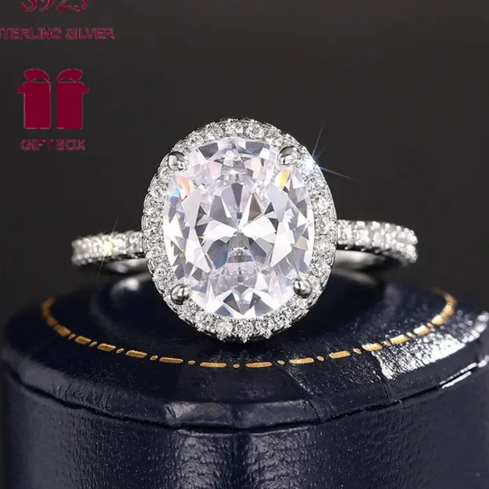 Elegant 925 Silver Diamond Halo Wedding Ring Sz 6